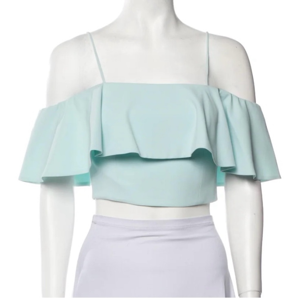 Alice + Olivia Mint Off-Shoulder Ruffle Crop Top